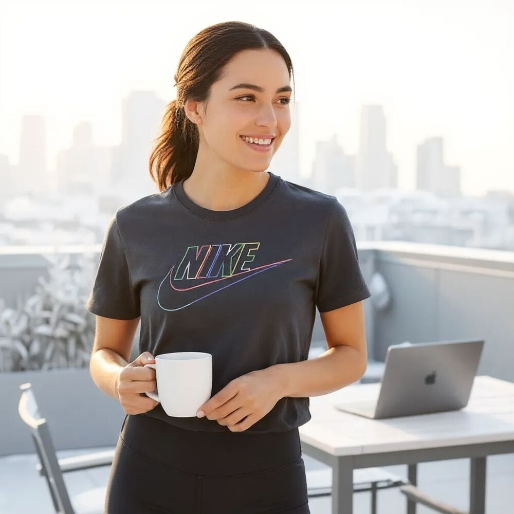Nike Logo Graphic Tee Shirt Black Multicolor Swoosh Unisex Size M New